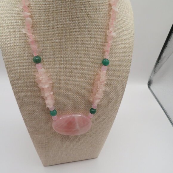 Rose Quartz and Nephrite Accent Stone Necklace - Picture 9 of 13